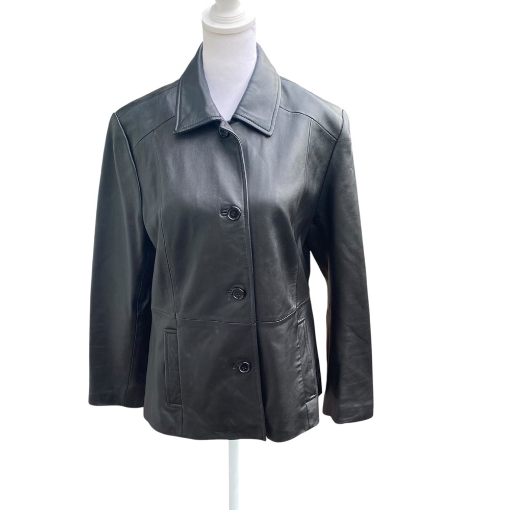 Tiboa Women's Black Leather Jacket 3 Button Closure Size‎ Medium 90’s Y2K